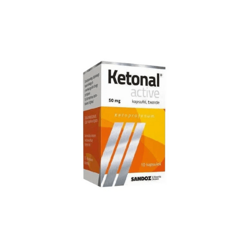 Ketonal Active capsule packaging by Sandoz, containing 50 mg of the active ingredient ketoprofen for pain relief.