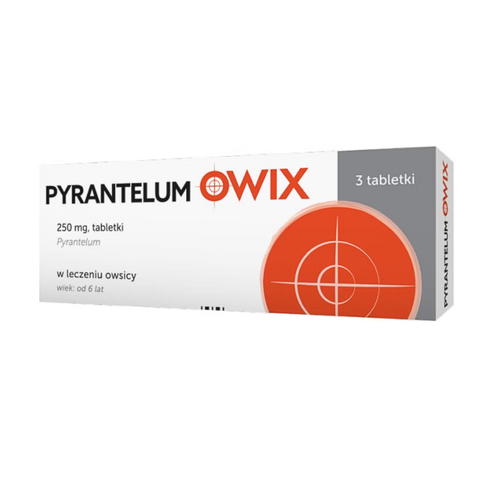 "Packaging of Pyrantelum OWIX tablets indicated for the treatment of pinworms in children and adults.