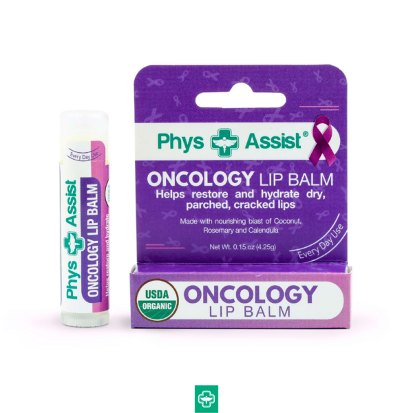 PhysAssist Oncology Lip Balm, USDA Organic Unflavored, designed to moisturize, hydrate, and protect dry, parched lips, especially during chemo or radiotherapy