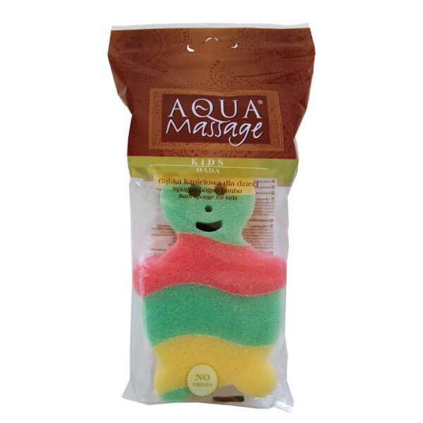 A pack of two Aqua Massage Kids bath sponges, in soft hypoallergenic material for children’s bath time fun.
