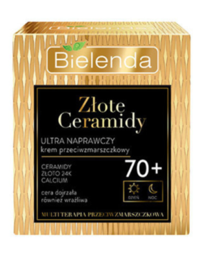 BIELENDA Golden Ceramides 70+ Anti-Wrinkle Repair Cream, 50ml, designed for intensive anti-aging and skin repair in mature skin