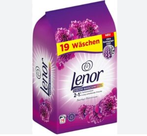 Lenor washing powder, Amethyst Blütentraum, color protection, laundry care, 19 wash loads, stain removal, fabric freshness, odor removal, floral scent, low-temperature effectiveness, household supplies, fabric care, bright colors, premium wash, German quality, eco-friendly packaging, 450g pack, effective cleaning, everyday laundry, color-safe detergent.