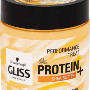 A jar of Schwarzkopf Gliss Hair Repair Protein+ Shea Butter 4-in-1 Nutrition Mask for damaged, weak hair.