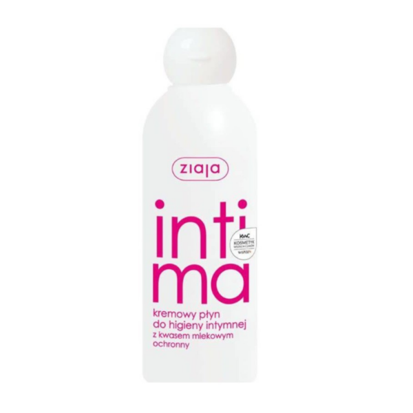 Bottle of Ziaja Intima Protective Creamy Wash with lactic acid for intimate hygiene.