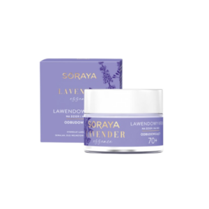 Soraya Lavender Essence Rebuilding Day and Night Cream 70+ in a 50ml jar with lavender-themed packaging.