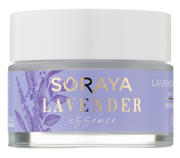 Soraya Lavender Essence 60+ regenerating day and night cream jar with lavender design and white cap