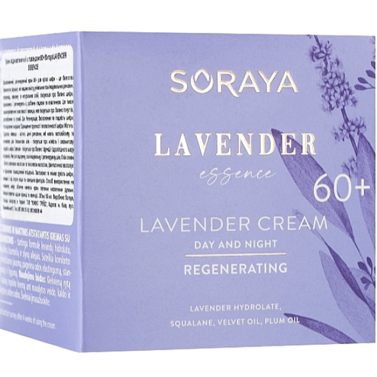 Box of Soraya Lavender Essence 60+ regenerating day and night cream featuring lavender artwork and product details