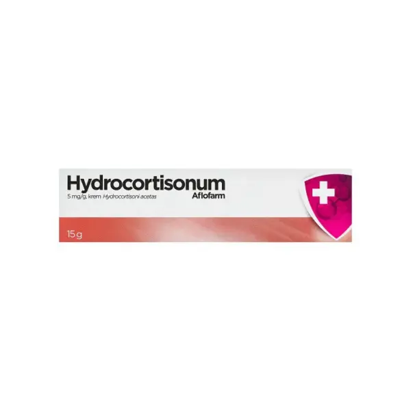 Hydrocortisonum Cream 5 mg/g by Aflofarm, 15g tube, for anti-inflammatory relief of skin irritation and itching.