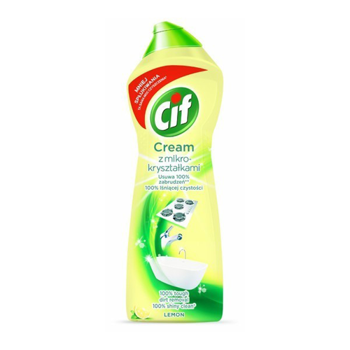Cif Cream Cleaner with Micro Crystals in lemon scent, designed for tough dirt removal and shiny clean surfaces.