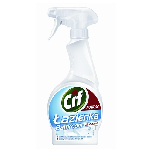 Cif Ultra Fast Bathroom Cleaner spray bottle, designed for quick and effective removal of limescale and soap scum.