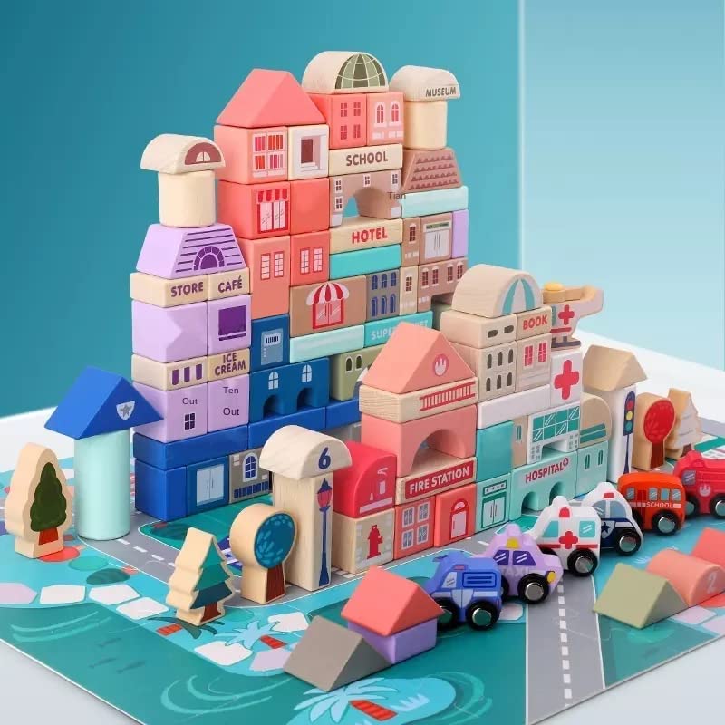 Magic Color City 115 pc. Wooden Block Toy Set for Kids