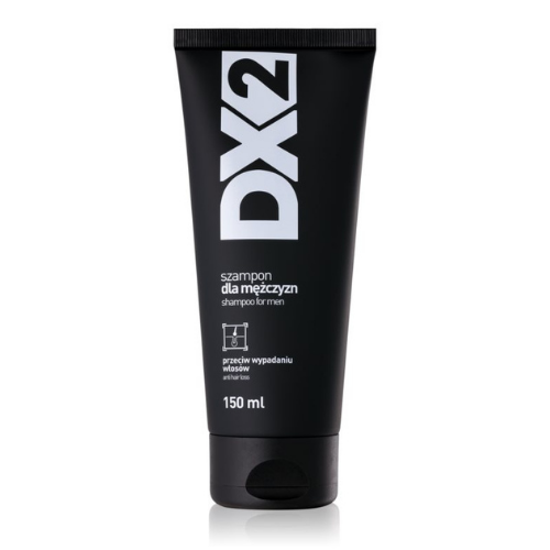 DX2 Shampoo for Men, 150ml black tube, anti-hair loss formula designed for daily use.
