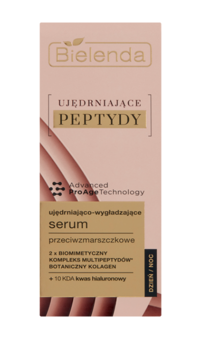 Bielenda Firming Peptides serum in a 15 ml ampoule, for day and night application, designed to firm and smooth mature skin with anti-wrinkle benefits