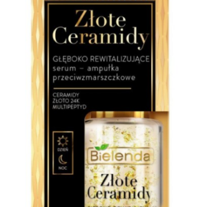 Bielenda Golden Ceramides Serum, 15 ml ampoule, offers anti-wrinkle and revitalizing properties, designed to enhance skin’s firmness and hydration.