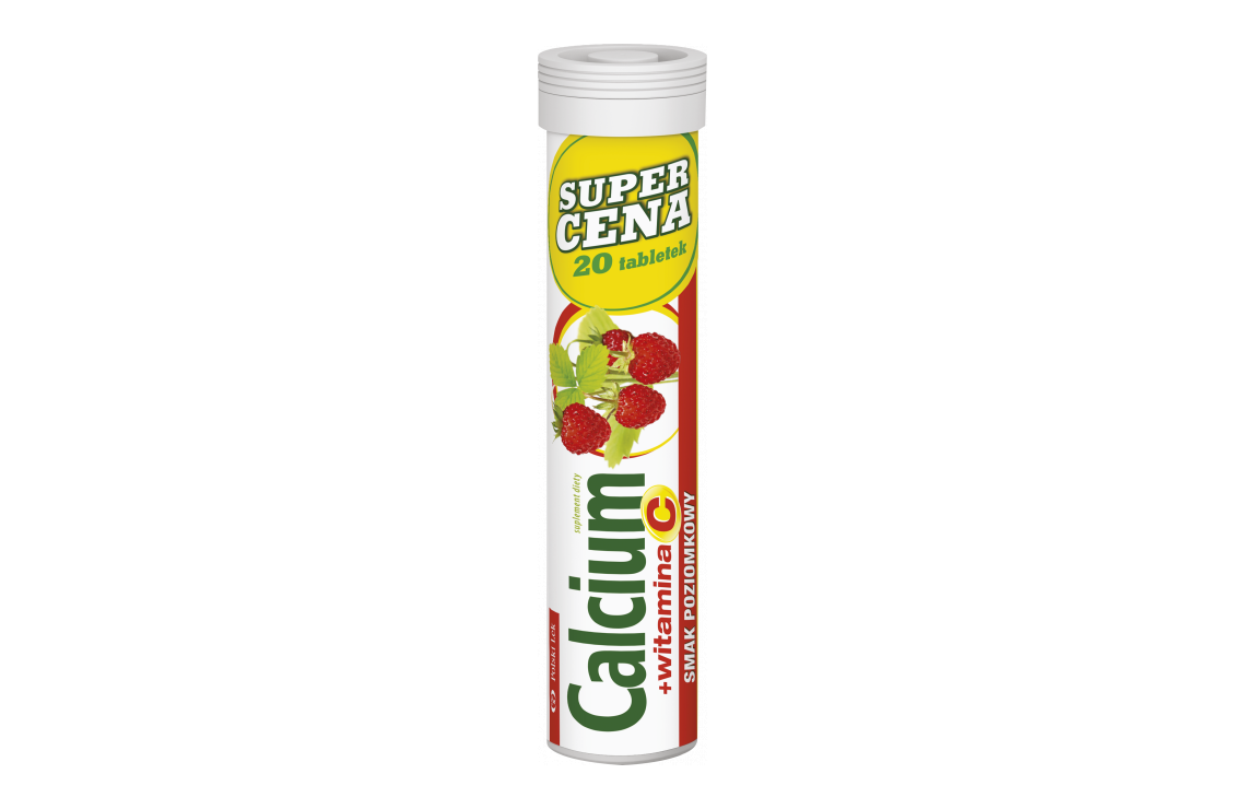 Polski Lek Calcium + Vitamin C wild strawberry 20 tablets