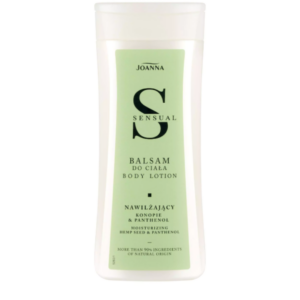 Bottle of Joanna Sensual Body Lotion with hemp seed and panthenol for moisturizing and soothing dry skin