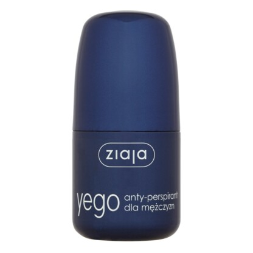 Ziaja Yego men's antiperspirant roll-on in a dark blue bottle with white text.