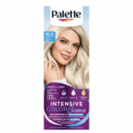 Box of Palette Intensive Color Creme 10-2 Ultra Ash Blonde hair dye featuring a woman with ultra-light ash blonde hair.