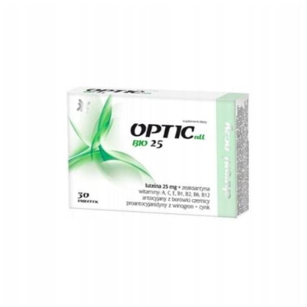 Box of OPTICall BIO 25 – 30 tablets with lutein and antioxidants for eye and vision support.