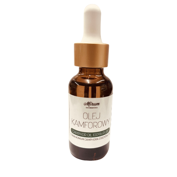 Glass dropper bottle of 100% pure camphor oil – 30 ml essential oil for massage, skincare, and aromatherapy.
