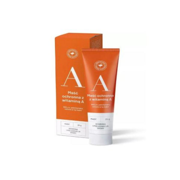 Tube and box of Protective Ointment with Vitamin A – 25g cream for dry and irritated skin care.