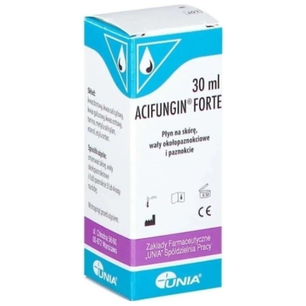 Box of Acifungin Forte 30 ml – antifungal topical liquid for nail and skin infections.