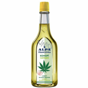 Bottle of ALPA Francovka Herbal Massage Lotion with Cannabis Extract – traditional Czech herbal remedy for muscle and joint relief.