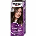 Box of Palette Intensive Color Creme 4-0 Medium Brown permanent hair dye featuring a model with medium brown hair.