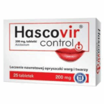 Box of Hascovir Control 200mg tablets for cold sore treatment, 25 tablets.