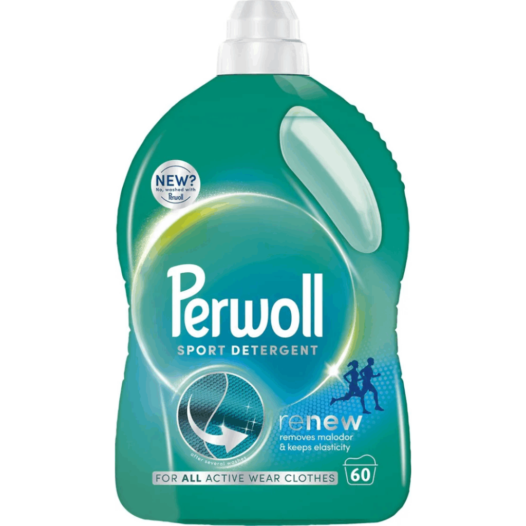 Perwoll Sport liquid detergent 3L bottle for activewear, removes odors and maintains fabric elasticity, 60 washes.