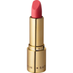 Eveline Cosmetics Celebrity Lips Satin lipstick shade 478 in gold packaging with coral pink lipstick bullet