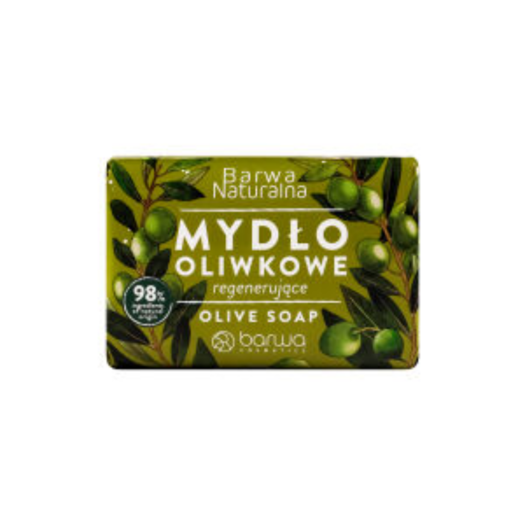 Barwa Natural Olive Regenerating Soap packaging with olive branch design and green natural-themed artwork.