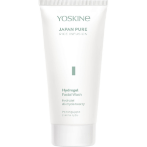 Yoskine Japan Pure Rice Infusion Hydrogel Facial Wash with exfoliating rice grains in a white cleansing tube.