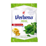 Verbena Melissa herbal candies with vitamin C and lemon balm extract in a green and white retail pouch.