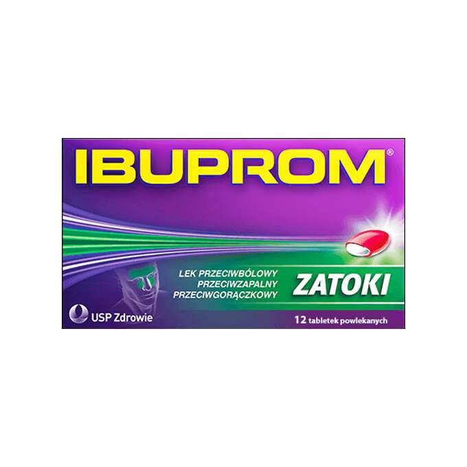 Ibuprom Zatoki pain relief tablets for sinus symptoms, 12 coated tablets.