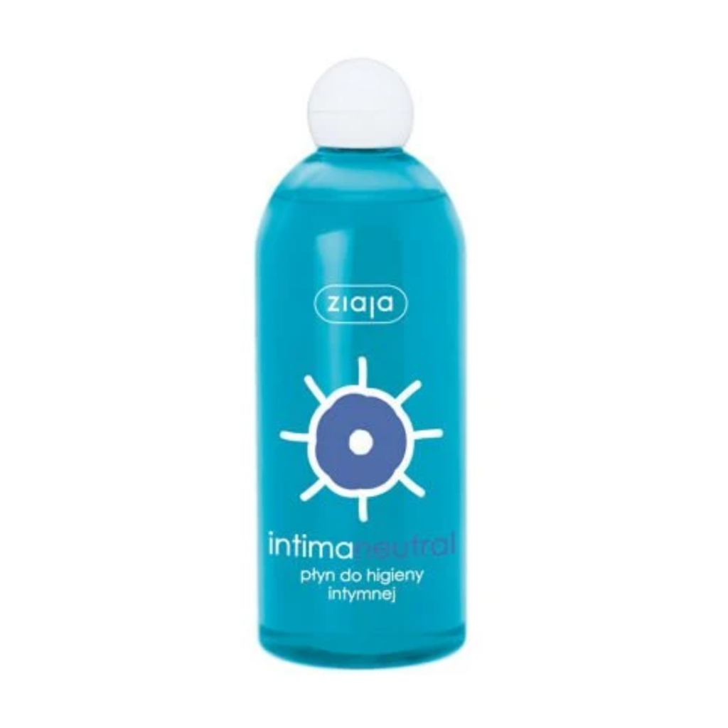 Ziaja Intima Neutral Intimate Wash in a blue bottle with a white cap.