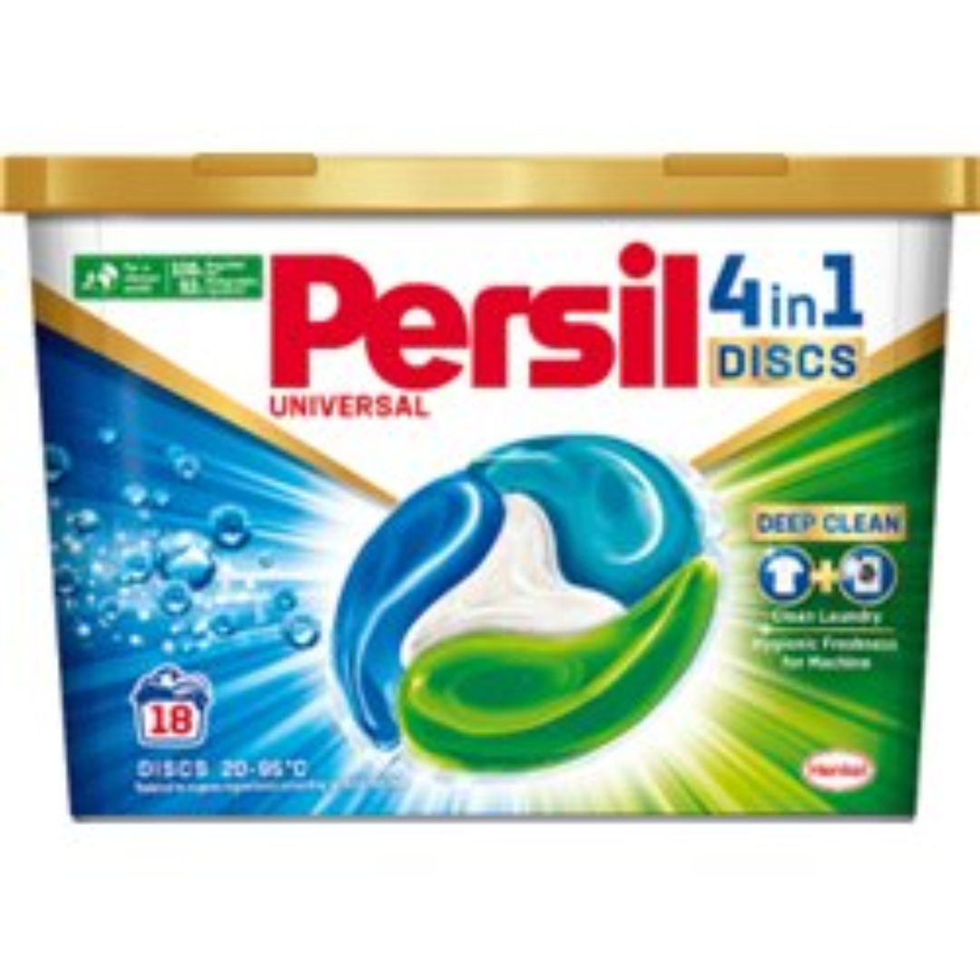 Persil Universal 4 in 1 Discs Deep Clean laundry detergent capsules, 18-wash pack.