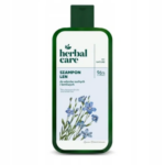 Herbal Care Flax Shampoo for dry and brittle hair in a green bottle.
