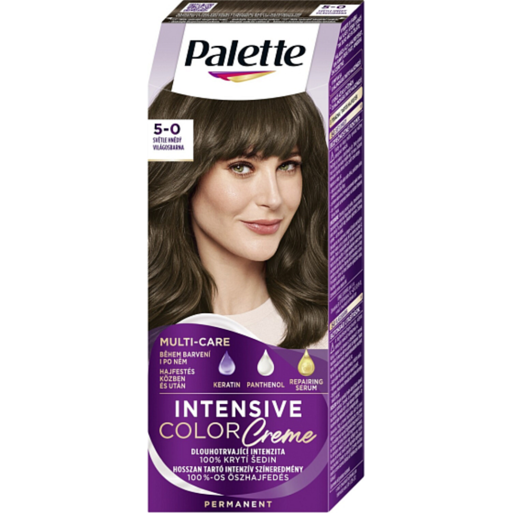 Palette Intensive Color Creme Permanent Hair Dye 5-0 Light Brown box.