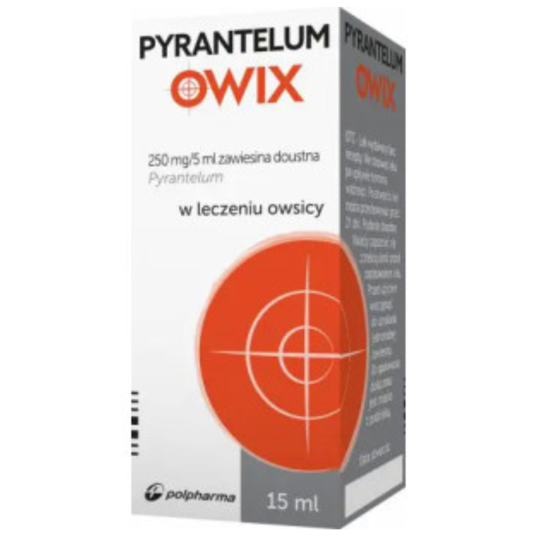 Pyrantelum Owix 250mg/5ml oral suspension 15ml medicine box.