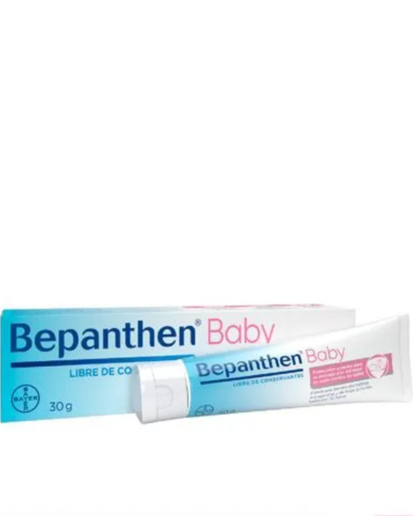 Bepanthen Baby Protective Cream 30g by Bayer for baby diaper area skin care and mother's nipple protection, blue and pink packaging with white cream tube.