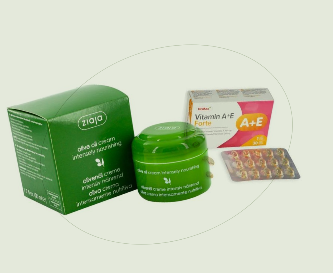 Ziaja Olive Oil Cream and Dr. Max Vitamin A+E Forte packaging