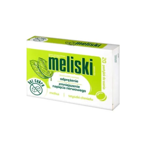 Meliski herbal lozenges with lemon balm and hop cones, sugar-free, 20 pieces per pack